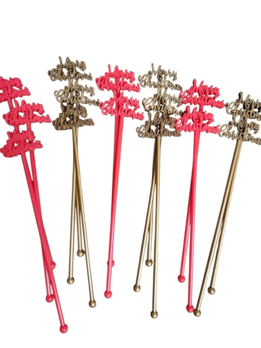 Merry Christmas Swizzle Stir Sticks Plastic Festive Holiday Drink 15 Red & Gold